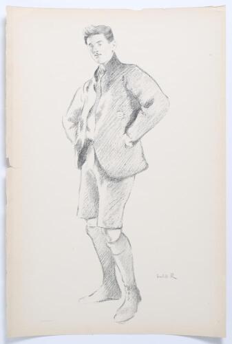 Charles Burgess Fry. Sussex, Hampshire, Oxford University, Europeans & England 1892-1922. Excellent large original lithograph of a pencil drawing of Fry by &lsquo;Will R [William Rothenstein]&rsquo; printed by &lsquo;T. Way, Impt&rsquo;, London&rsquo;. Taken from the book &lsquo;Oxford Char