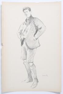 Charles Burgess Fry. Sussex, Hampshire, Oxford University, Europeans & England 1892-1922. Excellent large original lithograph of a pencil drawing of Fry by &lsquo;Will R [William Rothenstein]&rsquo; printed by &lsquo;T. Way, Impt&rsquo;, London&rsquo;. Taken from the book &lsquo;Oxford Char