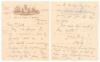 Charles Burgess Fry. Sussex, Hampshire, Oxford University, Europeans & England 1892-1922. Two page double sided handwritten letter in ink from Fry to &lsquo;Dear Dr. Jack&rsquo;, written on &lsquo;Nautical School T.S. Mercury, Hamble, Southampton&rsquo; letterhead, and dated 4th