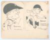 Gloucestershire. C.J. &lsquo;Charlie&rsquo; Barnett (Gloucestershire & England 1927-1948) and R.A. &lsquo;Reg&rsquo; Sinfield (Gloucestershire & England 1924-1939). Two nice original pencil caricatures by an artist named &lsquo;Sheffield&rsquo; in 1936, one of Barnett in fielding pose, the 