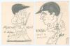 Kent. W.H. &lsquo;Bill&rsquo; Ashdown (Kent 1920-1937) and Arthur E. Fagg (Kent & England 1932-1957). Two nice original pencil caricatures by an artist named &lsquo;Sheffield&rsquo; in 1936, one of Ashdown, the other Fagg, both depicted in batting pose. Each artwork is nicely si