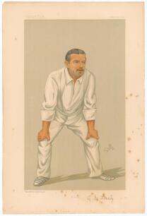 Albert Nielson Hornby, Lancashire & England 1867-1899. Signed Vanity Fair colour chromolithograph of Hornby. &lsquo;Monkey&rsquo;. August 15th 1891 by STUFF. Nicely signed by Hornby in black ink to lower right border. Some foxing to border otherwise in good condition