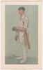 Gilbert Laird Jessop, Gloucestershire & England 1894-1914. Signed Vanity Fair colour chromolithograph of Jessop. &lsquo;The Croucher&rsquo;. July 25th 1901 by SPY. Nicely signed by Jessop in black ink to lower right border. Laid down to mount board, some fading to t