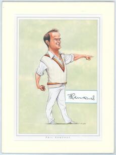 England &lsquo;Cricket Characters. The Cricketer Caricatures of John Ireland&rsquo; 1987 & 2000. Thirteen bookplate prints of caricatures of England Test cricketers by John Ireland, each print individually mounted with signature of the featured player laid down. Prin