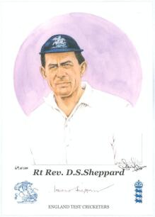 &lsquo;England Test Cricketers 1950s&rsquo;. Denise Dean. Nine individual colour prints by artist Denise Dean from the series of 1950s &lsquo;England Test Cricketers&rsquo;. Each signed by the artist and limited to 100 prints produced, various limitation numbers. Six of the prin
