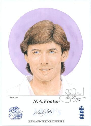 &lsquo;England Test Cricketers 1980s&rsquo;. Denise Dean. Thirteen individual colour prints by artist Denise Dean from the series of 1980s &lsquo;England Test Cricketers&rsquo;. Each signed by the artist and limited to 100 prints produced, various limitation numbers. Nine of the