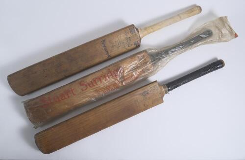 Cricket bats 1940s-1960s. Three bats including a County Sports of St. Neots &lsquo;The Caerulex&rsquo; size 6 bat. Warsop Stebbing &lsquo;The Sterling Perfection Doug Padgett&rsquo; size 6 autograph bat. Stuart Surridge of Witham &lsquo;Special Match&rsquo; size 6 bat in original maker&rsquo;s pl
