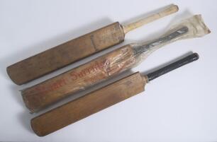 Cricket bats 1940s-1960s. Three bats including a County Sports of St. Neots &lsquo;The Caerulex&rsquo; size 6 bat. Warsop Stebbing &lsquo;The Sterling Perfection Doug Padgett&rsquo; size 6 autograph bat. Stuart Surridge of Witham &lsquo;Special Match&rsquo; size 6 bat in original maker&rsquo;s pl