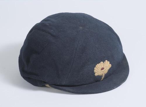 David Denton. Yorkshire & England 1894-1920. Early Yorkshire navy blue 1st XI cap, with the Yorkshire white rose emblem to the front worn by Denton during his playing career. The cap, with smaller peak, typical of a pre first world war cap, by E.C. Devere
