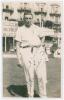 Maurice William Tate. Sussex & England 1912-1937. Sepia real photograph postcard of Tate standing full length wearing cricket attire on the outfield at Hastings. Signed in black ink to the photograph by Tate. Publisher unknown. Postally unused. Very good 