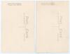 Maurice William Tate. Sussex & England 1912-1937. Two original sepia real photograph postcards of Tate depicted full length in indoor nets, one playing a forward defensive shot, the other standing at the wicket with a ball in hand. Both signed in black in - 2