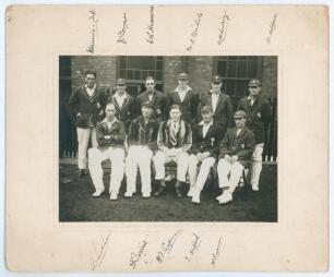 Maurice William Tate. Sussex & England 1912-1937. Test Trial, North v South 1927. Official mono photograph of the South team seated and standing in rows wearing caps and blazers, for the match played at Bramall Lane, Sheffield, 25th- 28th June 1927. Signe