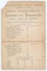 Australia inaugural tour to England 1878. &lsquo;Australia versus Leicestershire&rsquo;. Very rare and early official double sided scorecard for the tour match played at Aylestone Road, Leicester, 15th- 17th July 1878. The scorecard with incomplete printed and faintl