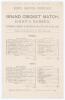 &lsquo;Grand Cricket Match. Kent v. Sussex&rsquo; 1884. Original single sided scoresheet, printed on paper with complete printed scores, for the match played at the Angel Ground, Tonbridge, 17th- 19th July 1884. Sussex (98 & 294) beat Kent (116 & 163) by 113 runs. To