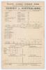 Surrey v Australians 1905. Original early double-sided scorecard for the tour match played at Kennington Oval, 11th- 13th May 1905, with complete printed scores for Surrey&rsquo;s first innings. Surrey scored 225 (Hobbs 94) & 286 (Hayward 129, Laver 5/61), the 