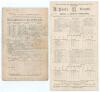 South Africa tours to England 1907 & 1924. Two official double-sided scorecards for tour matches. Nottinghamshire v South Africans, Trent Bridge 12th- 14th 1907, incomplete printed and untidily handwritten scores in pencil. Nottinghamshire won by five wic