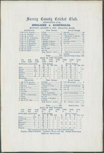 Australia tour to England 1909. &lsquo;England v. Australia&rsquo;. Fifth Test. Early original commemorative silk scorecard for the 5th Test, played at Kennington Oval, 9th- 11th August 1909. Australia batted first and reached 325, Bardsley scoring 136, Trumper 73 an