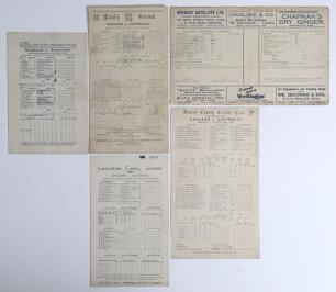 The Ashes England v Australia 1930. Full set of five official scorecards for the five match Ashes Test series in England. The scorecard for the 5th (timeless) Test at Kennington Oval 16th- 22nd August is printed on paper with complete printed scores, Aust