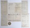 Australia tour to England 1938. Seven official scorecards for Test and tour matches, all with incomplete printed and/ or handwritten scores. Matches are v M.C.C., Lord&rsquo;s, 14th- 17th May, match drawn (Bradman 278). England v Australia, 1st Test, Trent Brid