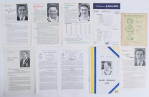 Warwickshire Benefits and Testimonials 1948-1964. Eight original official Benefit leaflets/ brochures for Eric Hollies 1948 (staple holes to one corner), Tiger Smith & Chicko Austin 1954 (two copies), Fred Gardner 1958, Bert Wolton 1959, Alan Townsend 196