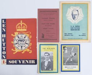 Yorkshire Benefits and Testimonials 1947-1961. Five original Benefit brochures including two souvenir brochures for Bill Bowes 1947 and Len Hutton 1950, both published by the Yorkshire Evening News, and another for Hutton, published by the &lsquo;Hull District&rsquo;