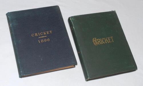 &lsquo;Cricket: A Weekly Record of the Game&rsquo;. Volumes XV nos. 413-436 (9th April to 17th September 1896) & XVI nos. 440-466 (28th January to 16th September 1897). Illustrated. Vol. XV bound in dark green cloth with titles in gilt. Titles and contents pages laid