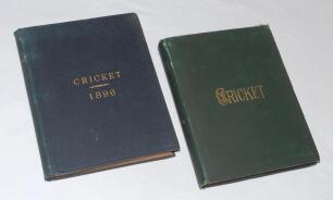&lsquo;Cricket: A Weekly Record of the Game&rsquo;. Volumes XV nos. 413-436 (9th April to 17th September 1896) & XVI nos. 440-466 (28th January to 16th September 1897). Illustrated. Vol. XV bound in dark green cloth with titles in gilt. Titles and contents pages laid
