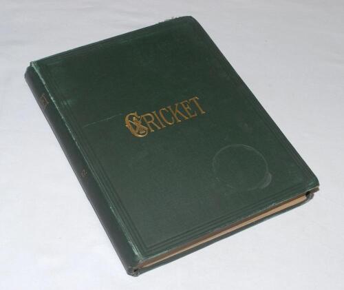 &lsquo;Cricket: A Weekly Record of the Game&rsquo;. Volume XVII. Numbers 470-499 (27th January to 22nd December 1898). Illustrated. Original publishers cloth with titles in gilt. Complete with title and contents pages to front and two photo supplements of 5th & 26th 