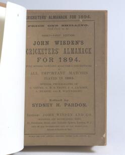 Wisden Cricketers&rsquo; Almanack 1894. 31st edition. Bound in light brown boards, with original wrappers, with title and date in gilt to spine. Complete with advertising pages. Minor wear to edge of the front wrapper otherwise in good/very good condition