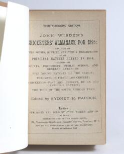 Wisden Cricketers&rsquo; Almanack 1895 and 1897. 32nd & 34th editions. Bound in light brown boards, both lacking original wrappers, with title and date in gilt to spine. The 1895 edition lacking advertising pages at front and rear otherwise in good/very good co
