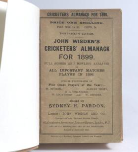 Wisden Cricketers&rsquo; Almanack 1899. 36th edition. Bound in light brown boards, with original wrappers, with title and date in gilt to spine. Very minor wear otherwise in good/very good condition