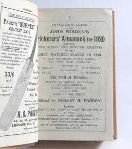 Wisden Cricketers&rsquo; Almanack 1920, 1923 and 1925. 57th, 60th & 62nd editions. All three bound in light brown boards, the 1923 with poor/fair original wrappers, the other two lacking wrappers. The 1920 and 1925 editions in good condition, the 1923 with some