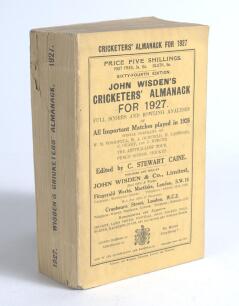 Wisden Cricketers&rsquo; Almanack 1927. 64th edition. Original paper wrappers. Tiny fault to spine paper otherwise in very good condition