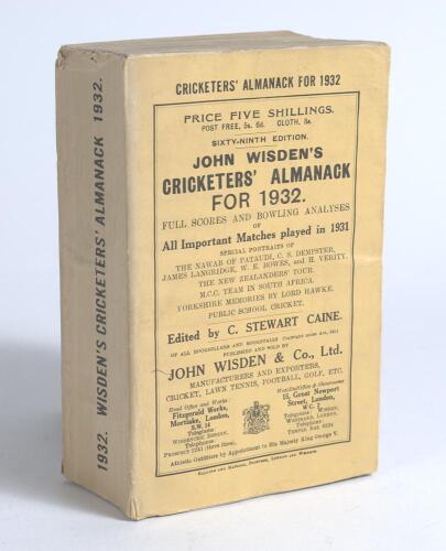 Wisden Cricketers&rsquo; Almanack 1932. 69th edition. Original paper wrappers. Minor faults to spine paper otherwise in good/very good condition