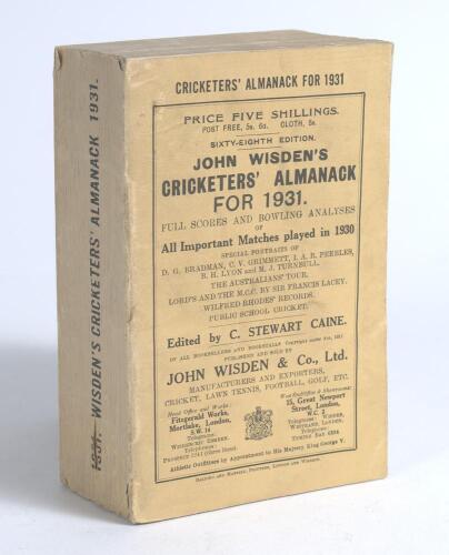 Wisden Cricketers&rsquo; Almanack 1931. 68th edition. Original paper wrappers. Minor faults to spine paper otherwise in good/very good condition
