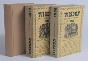 Wisden Cricketers&rsquo; Almanack 1938, 1939 and 1940. 75th, 76th & 77th editions. The 1938 and 1939 editions are original cloth covered editions, the 1940 bound in light brown boards, lacking covers, with gilt titles to spine. The 1938 edition with signature i