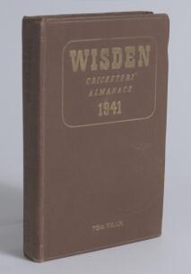 Wisden Cricketers&rsquo; Almanack 1941. 78th edition. Original hardback. Only 800 hardback copies were printed in this war year. Some dulling to gilt titles on the front board and spine, minor wear and staining to boards, some breaking to front internal hinge o