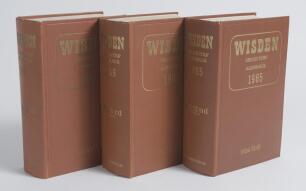 Wisden Cricketers&rsquo; Almanack 1965 to 1967. Original hardback editions lacking dustwrapper. Faults to the first two pages of the 1966 edition otherwise in good/very good condition. Qty 3