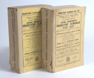 Wisden Cricketers&rsquo; Almanack 1927 and 1936. 64th & 73rd editions. Original paper wrappers. Both editions with facsimile spine papers otherwise in good condition. Qty 2