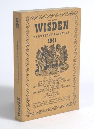 Wisden Cricketers&rsquo; Almanack 1941. 78th edition. Original limp cloth covers. Only 3200 paper copies printed in this war year. Very good condition. Rare war-time edition