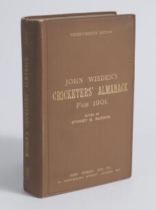 Wisden Cricketers&rsquo; Almanack 1901. 38th edition. Original hardback. Small pin hole to the right hand edge of the front board affecting to a lesser extent the title page and a few inner pages otherwise in good/very good condition. A rare early hardback edit