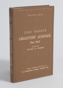 Wisden Cricketers&rsquo; Almanack 1917. 54th edition. Original hardback. Excellent condition throughout, pencil signature of ownership to top border of front yellow end paper. A rare wartime hardback edition with gilt titles to front board and spine very bright