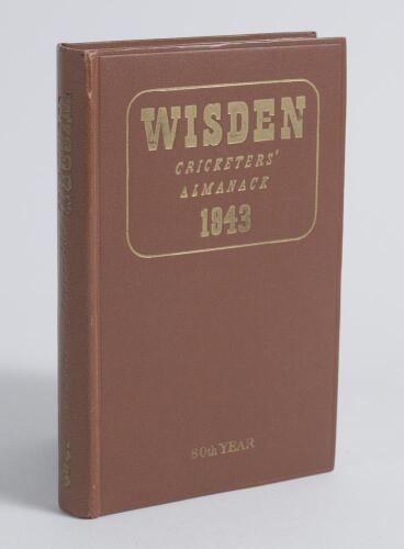 Wisden Cricketers&rsquo; Almanack 1943. 80th edition. Original hardback. Only 1400 hardback copies were printed in this war year. Very good condition with bright gilt titles. A rare wartime edition
