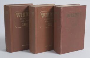 Wisden Cricketers&rsquo; Almanack 1950 to 1952. Original hardback editions. The first two copies with fading to gilt titles on the spine, the 1950 edition with fading to the titles on the front board, the 1950 edition with broken front internal hinges and break