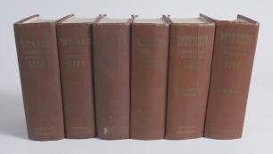 Wisden Cricketers&rsquo; Almanack 1959 to 1964. Original hardback editions. The 1959 edition with broken internal hinges at front and rear, the 1960 to 1963 editions with broken internal hinges to either front or rear, all with fading to either the front board 