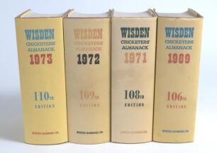 Wisden Cricketers&rsquo; Almanack 1969, 1971, 1972 and 1973. Original hardbacks with dustwrapper. Some age toning to the spines of the dustwrappers otherwise in good condition. Qty 4