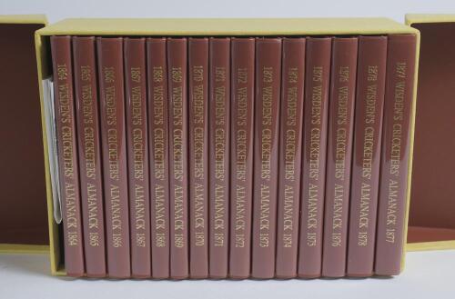 Wisden Cricketers&rsquo; Almanack 1864-1878. Fifteen facsimile editions published by John Wisden & Co Ltd, London 1991. Limited edition 841/1000. Brown hard board covers with gilt lettering to covers and spine. In original yellow presentation box as issued. Goo