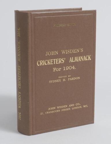 Wisden Cricketers&rsquo; Almanack 1904. Willows hardback reprint (1998) in dark brown boards with gilt lettering. Limited edition 423/500. Very good condition
