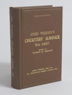 Wisden Cricketers&rsquo; Almanack 1907. Willows hardback reprint (1999) in dark brown boards with gilt lettering. Limited edition 325/500. Very good condition