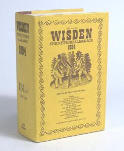 Wisden Cricketers&rsquo; Almanack 1994. Original hardback edition with dustwrapper. Nicely signed in ink by all five &lsquo;Cricketers of the Year&rsquo; to their photograph plate, David Boon, Ian Healy, Merv Hughes, Shane Warne (all Australia) and Steve Watkin (Glamorgan)